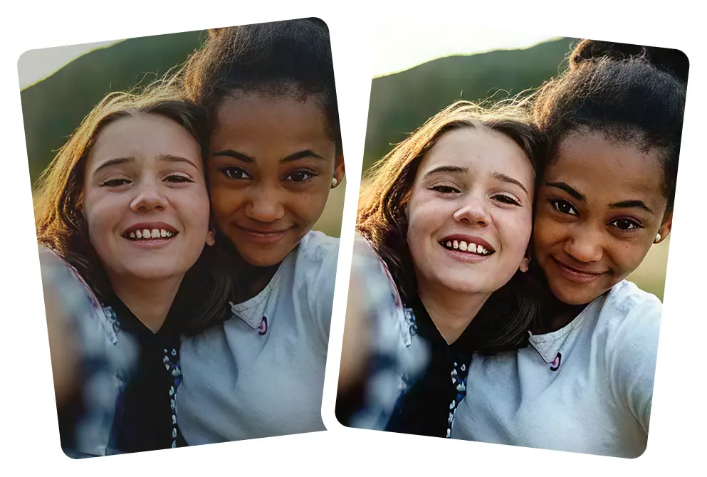 Indoor selfie enhancement Indoor selfie improved with Citrus AI - clearer facial texture.