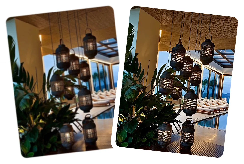 AI noise reduction preserves edges and fine textures.