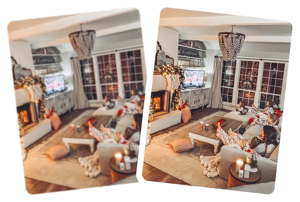 Improves clarity in low light or soft focus photos AI sharpness enhancement improves clarity in soft-focus images.