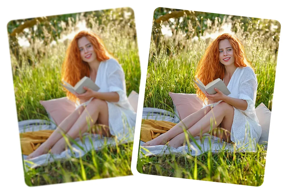 Keeps faces natural and skin texture realistic AI upscaling keeps faces natural with realistic skin texture.