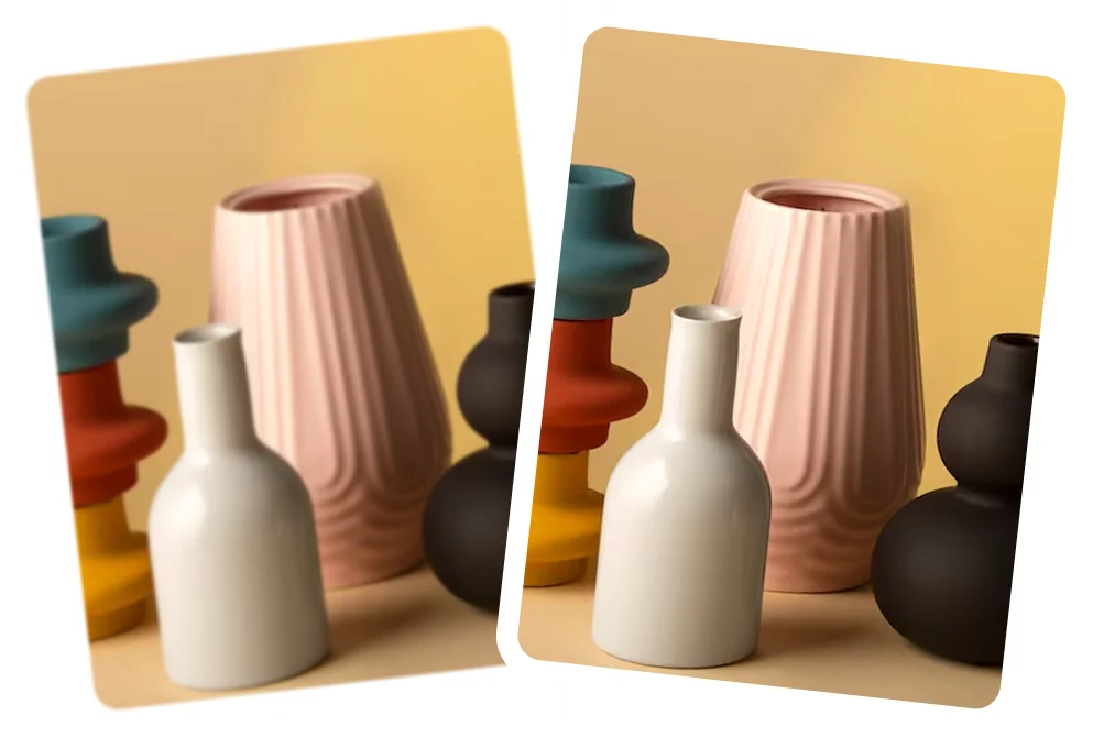 Enhances both foreground and background evenly AI upscaling enhances both foreground and background evenly.