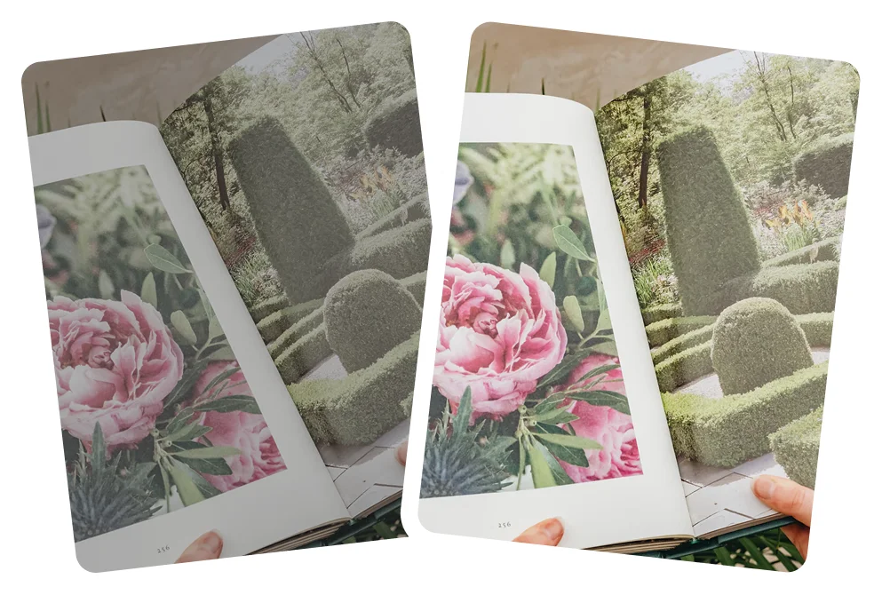 Text and objects Upscale small image - AI improves clarity and structure.